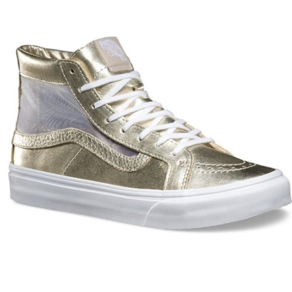 ❤️ Vans ❤️ | Metallic Gold High Top Vans with Elegant Sheer Mesh Sides